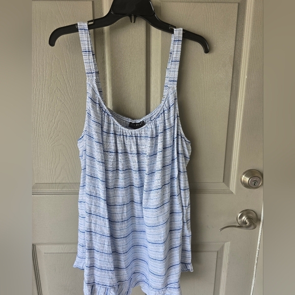 Lane Bryant Linen Blend Top Sz 22 Beach Nautical Stripe Adjustable Strap Ruffle - Picture 4 of 13